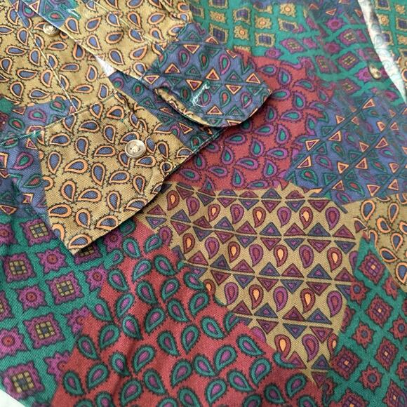Vintage Ralph Lauren Chaps button up long sleeve paisley patchwork XL shirt men - Picture 4 of 8